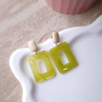 Boucles d'oreilles forme rétro rectangle vert