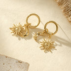 boucles d'oreilles dorées soleil en acier inoxydable pendentif lune et soleil bijou tendance femme lumineux et élégant 