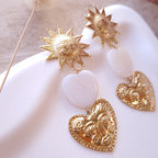 boucles d'oreilles originales solaires coeur soleil visage martelé acier inoxydables