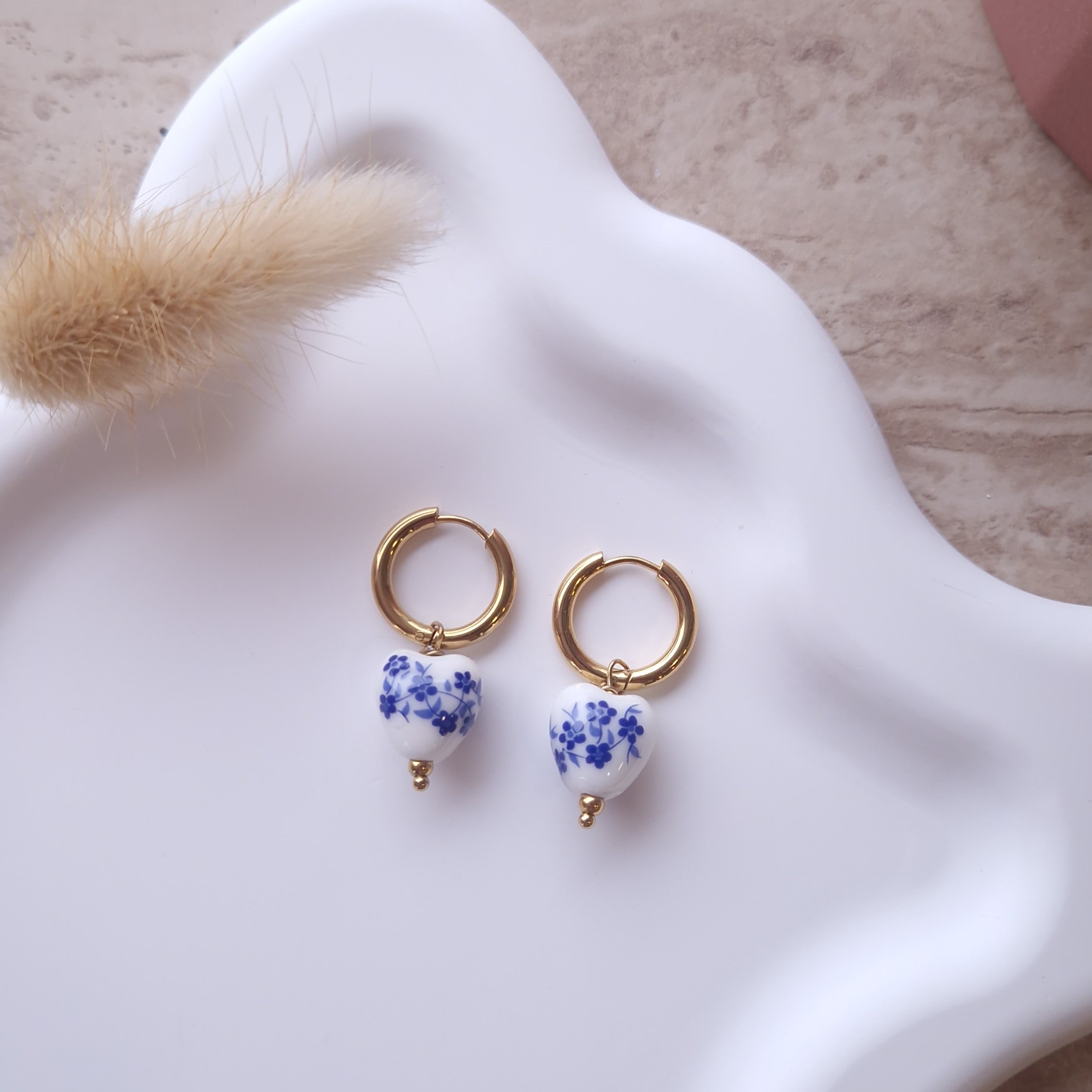 boucles d'oreilles perles céramique acier inoxydables 
