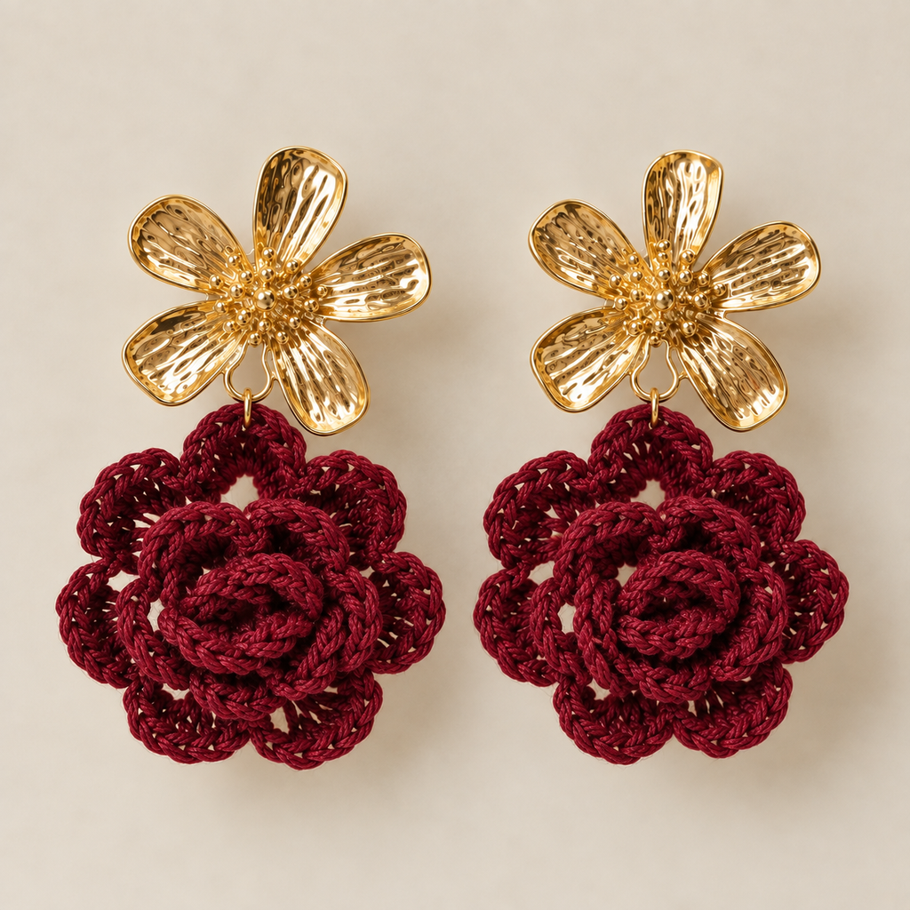 Boucles d’oreilles crochet bordeaux