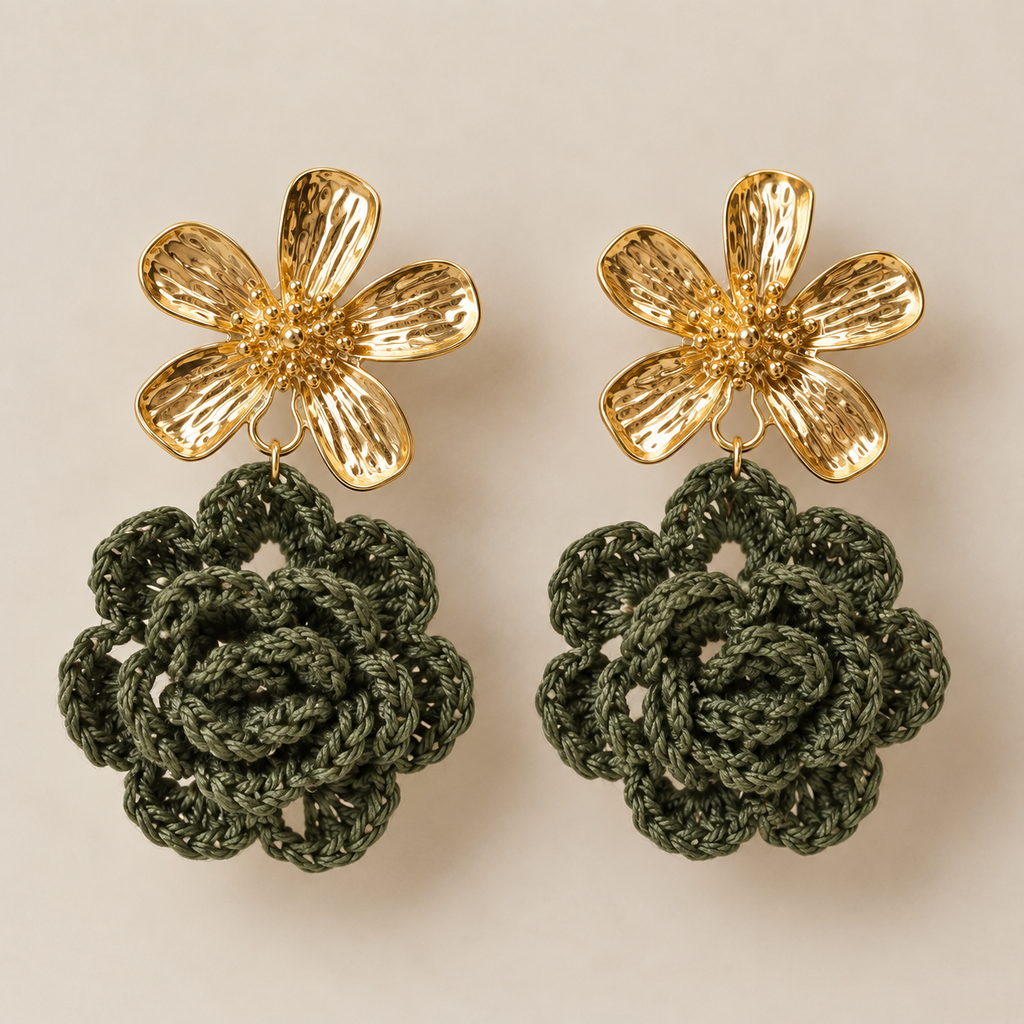 Boucles d’oreilles crochet kaki