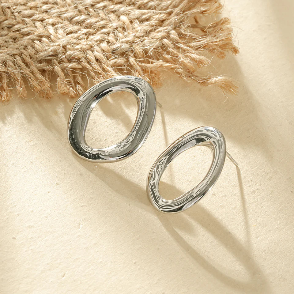 boucles d'oreilles ovales épaisse argentés puces d'oreilles chic tendance femme
