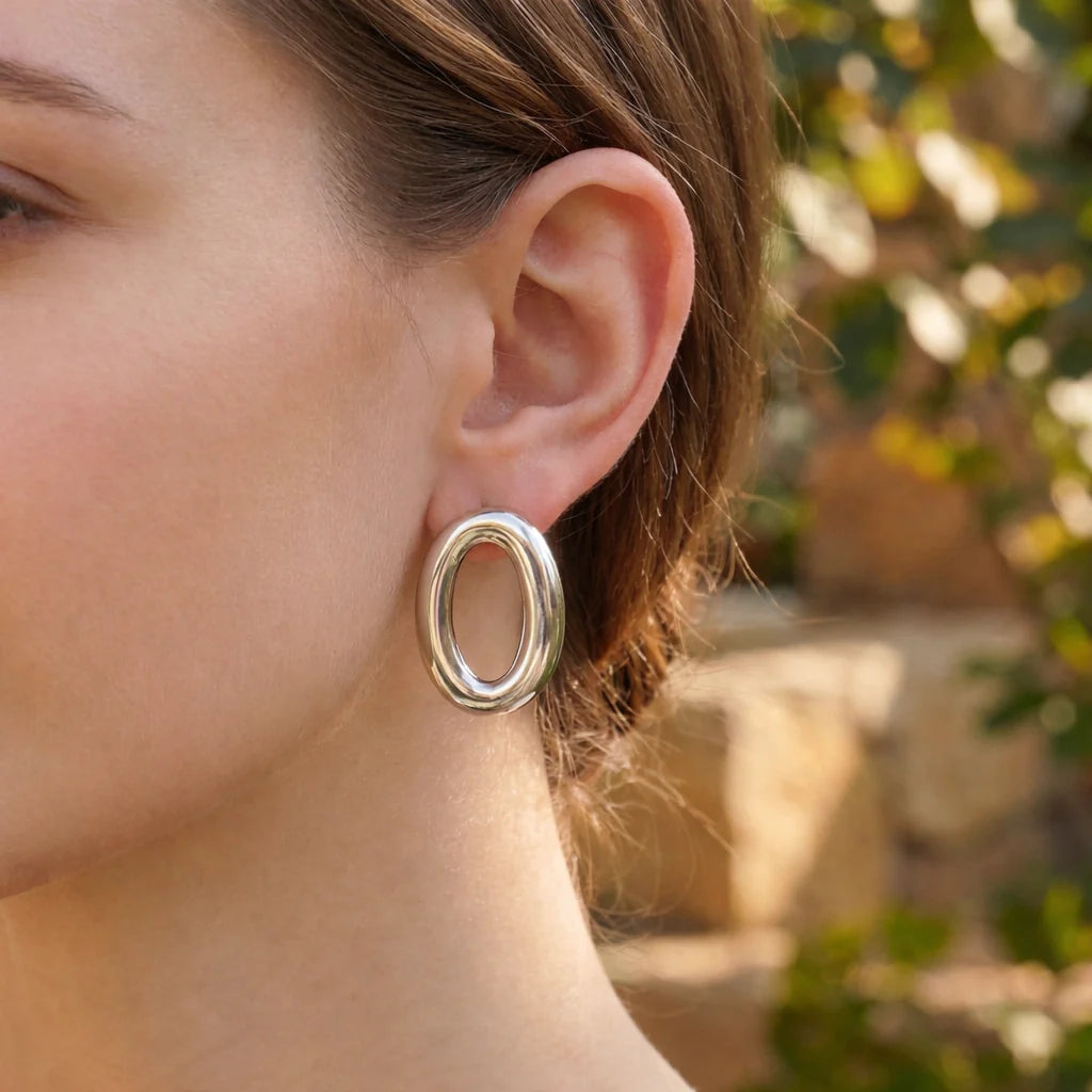 boucles d'oreilles ovales puces d'oreilles en acier inoxydable bijou femme chic élégant et tendance 