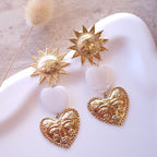 boucles d'oreilles pendantes soleil coeur visage acier inoxydable doré bijou solaire tendance