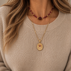 Collier Florina superposé avec collier de perles rouges – layering hiver