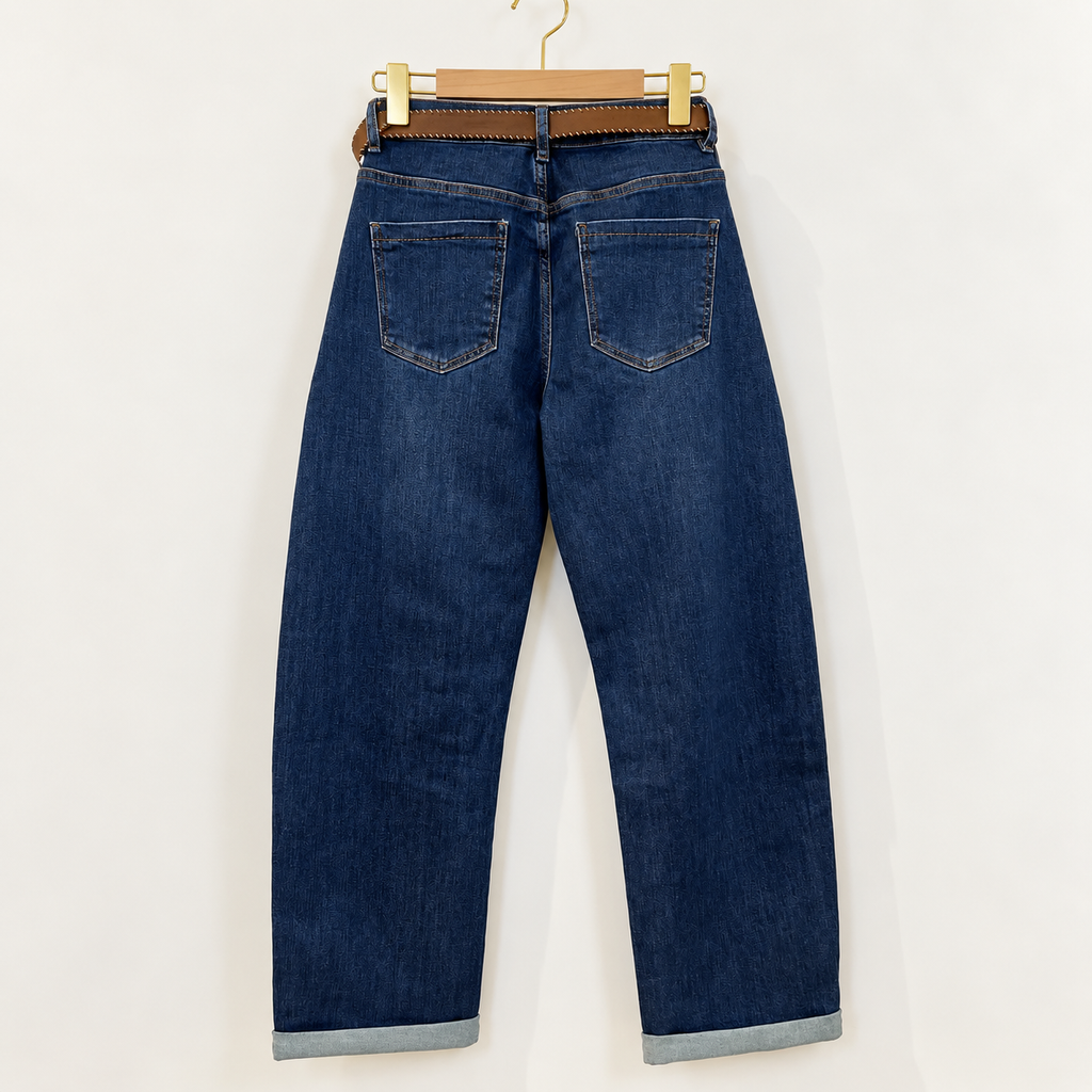 Jean Andréa coupe barrel avec ceinture