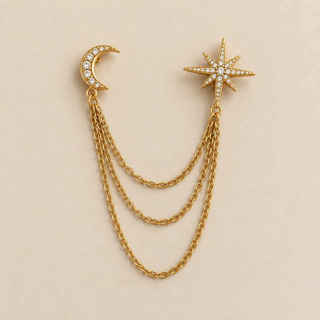 Broche Chaîne Lune & Étoile