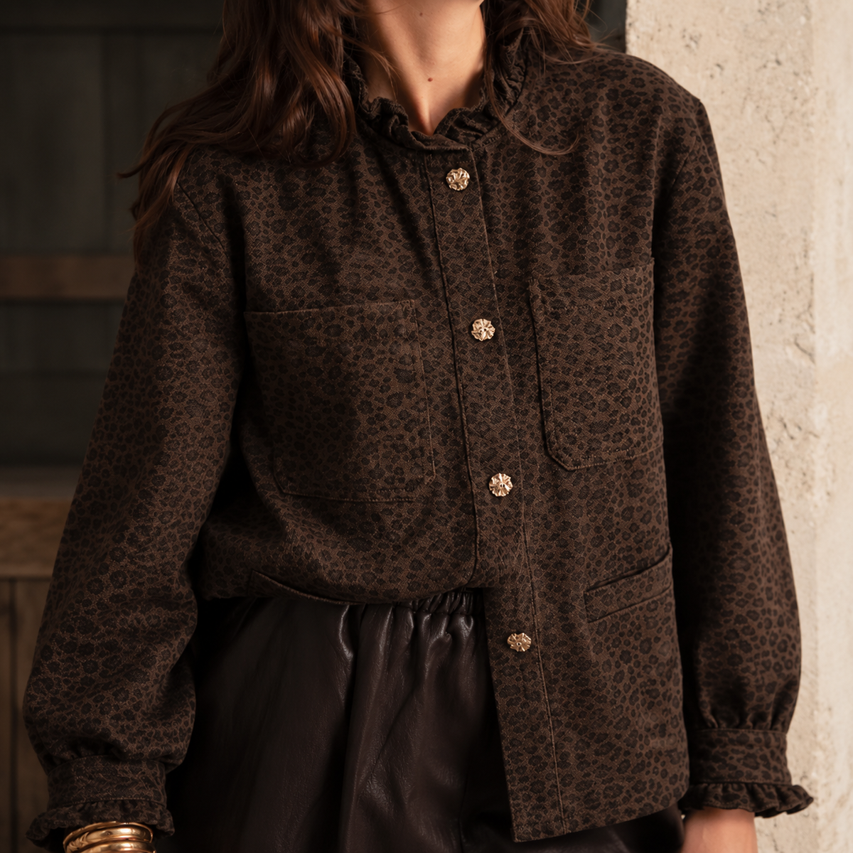 Veste-chemise léopard chocolat