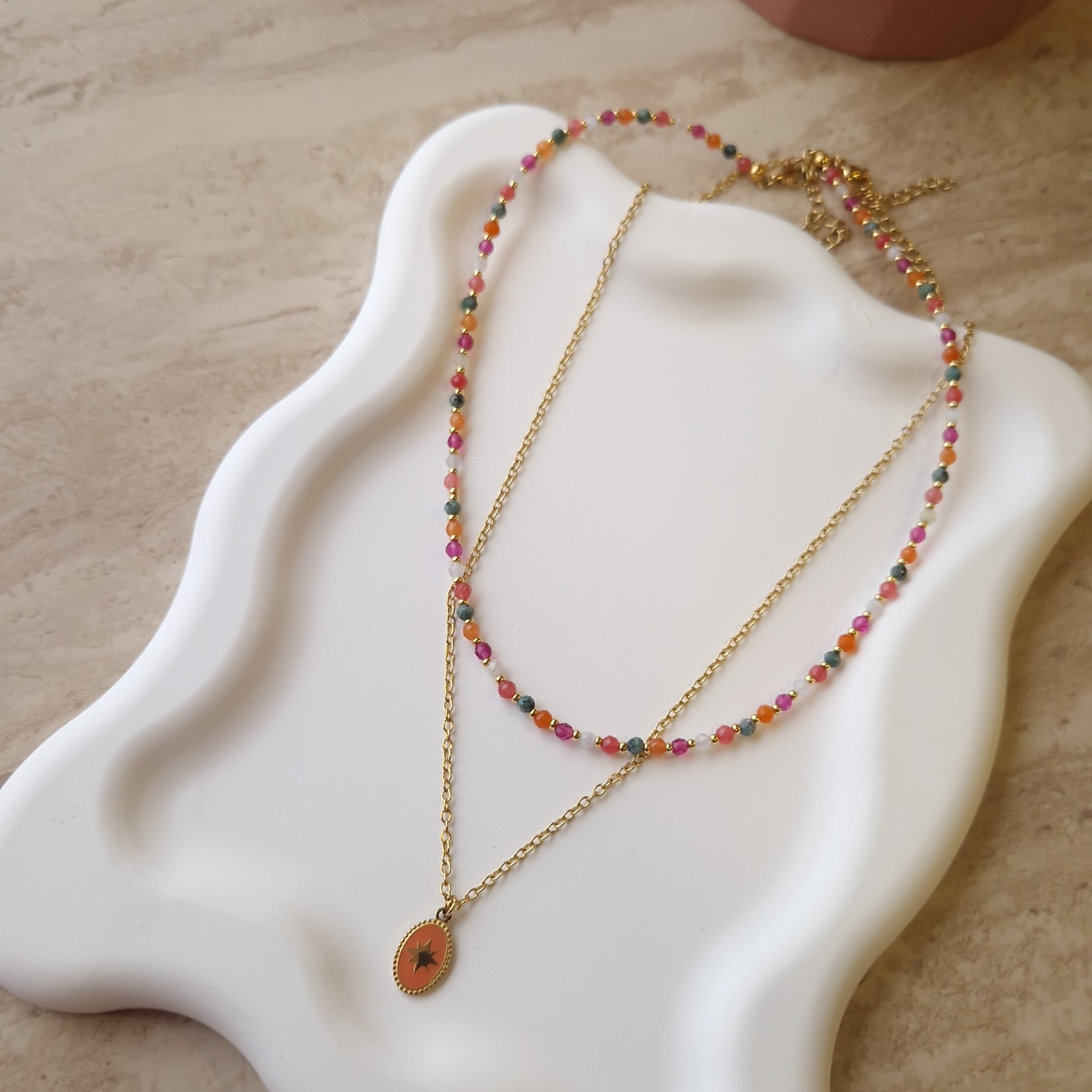 superposition collier perle et chaine pendentif acier inoxydable colliers tendances