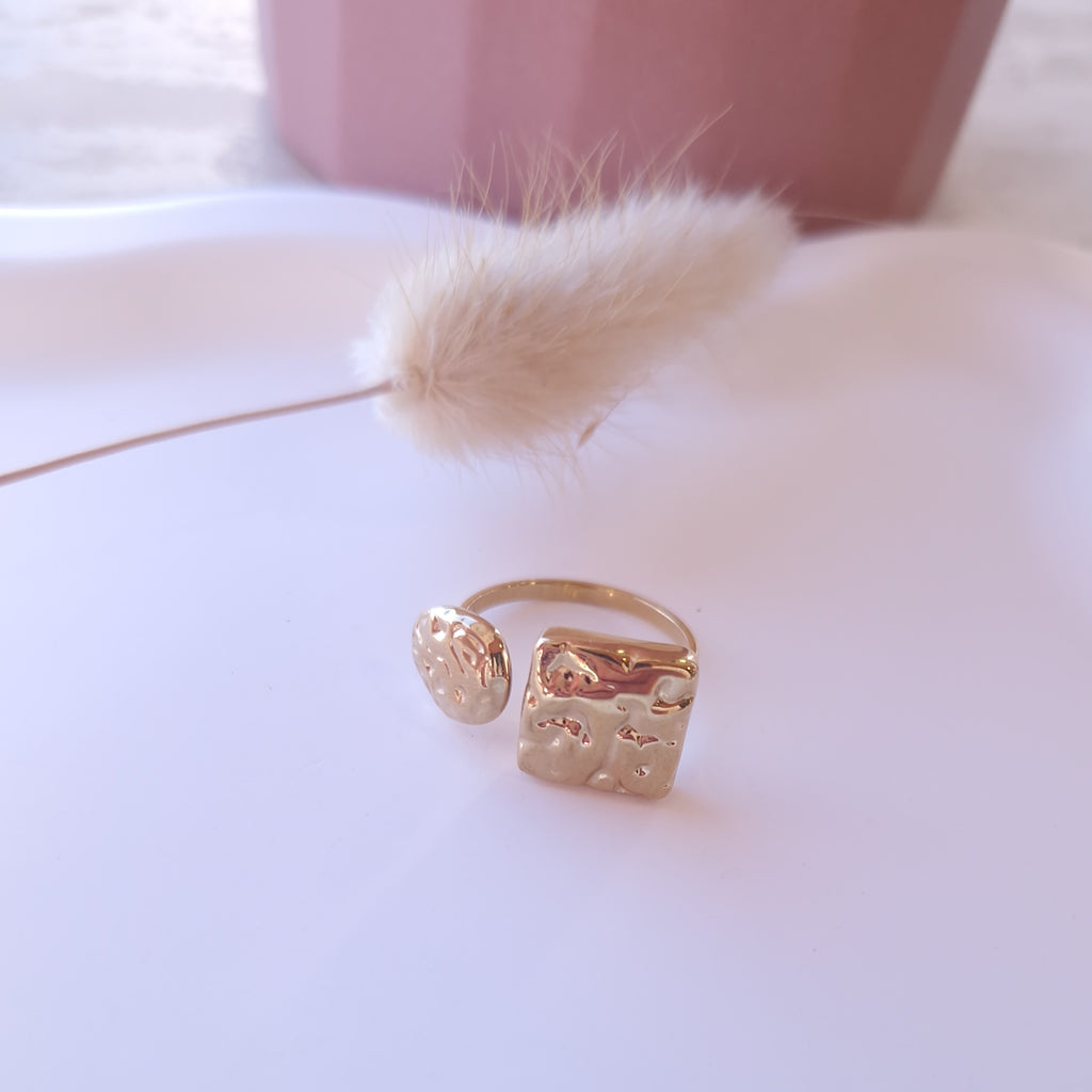 bague géométrique carré et rond réglable par devant acier inoxydable 