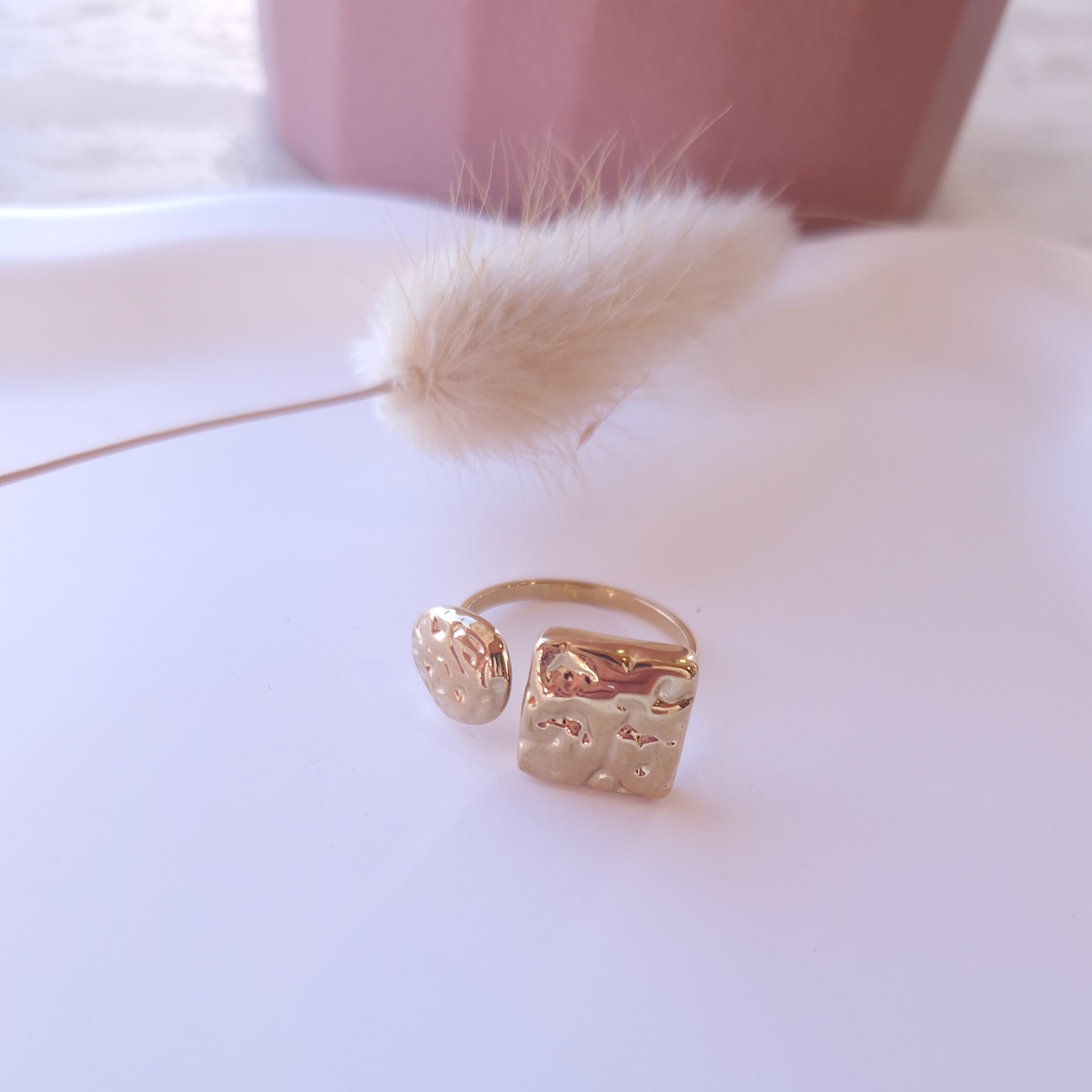 bague géométrique carré et rond réglable par devant acier inoxydable 