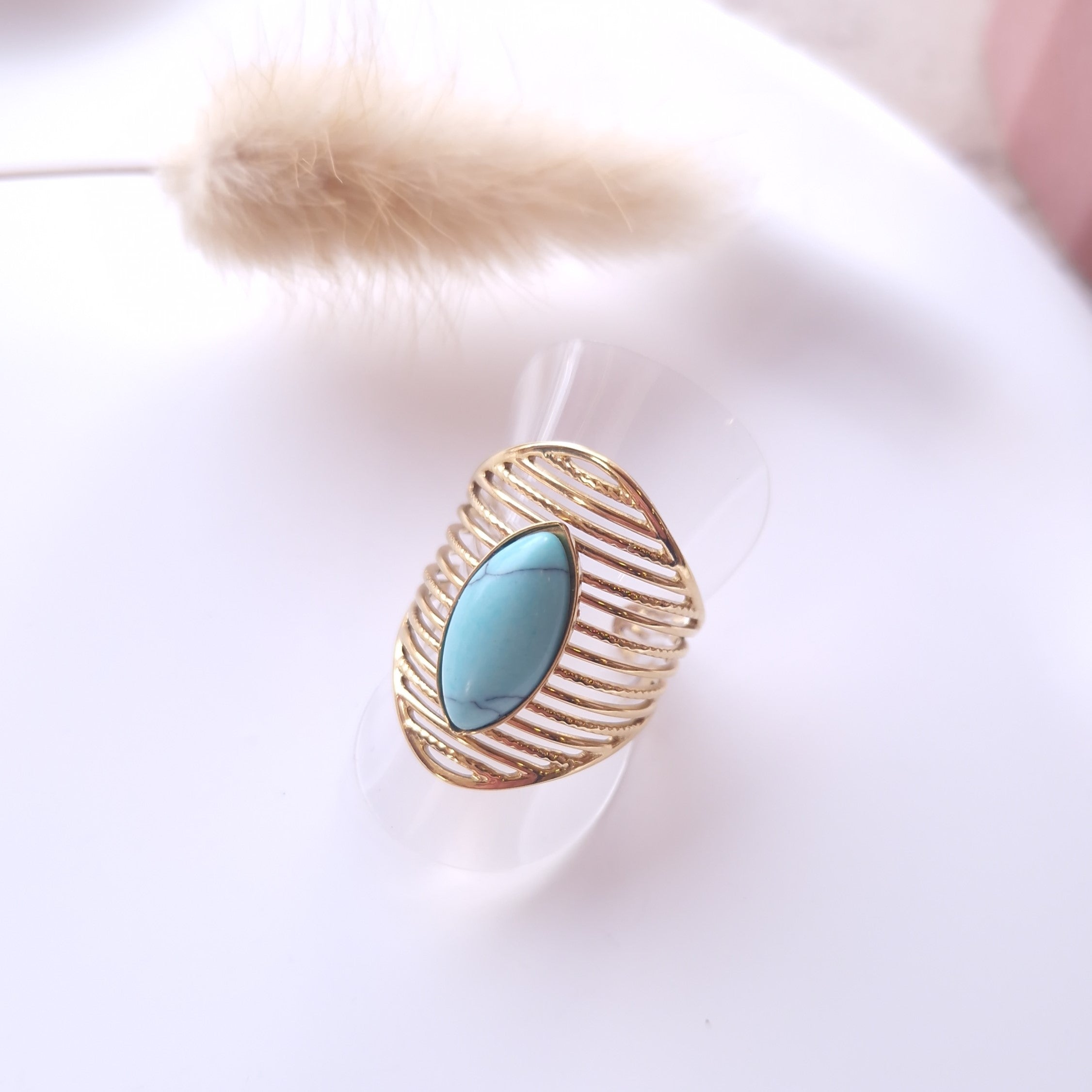 bague femme bleu turquoise acier inoxydable bijou été 