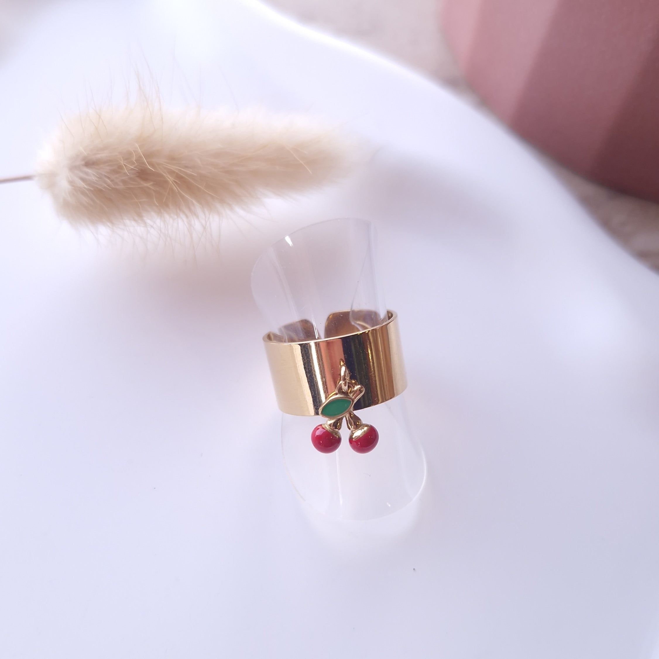 bague breloque acier inoxydable pendentif cerise résistant à l'eau