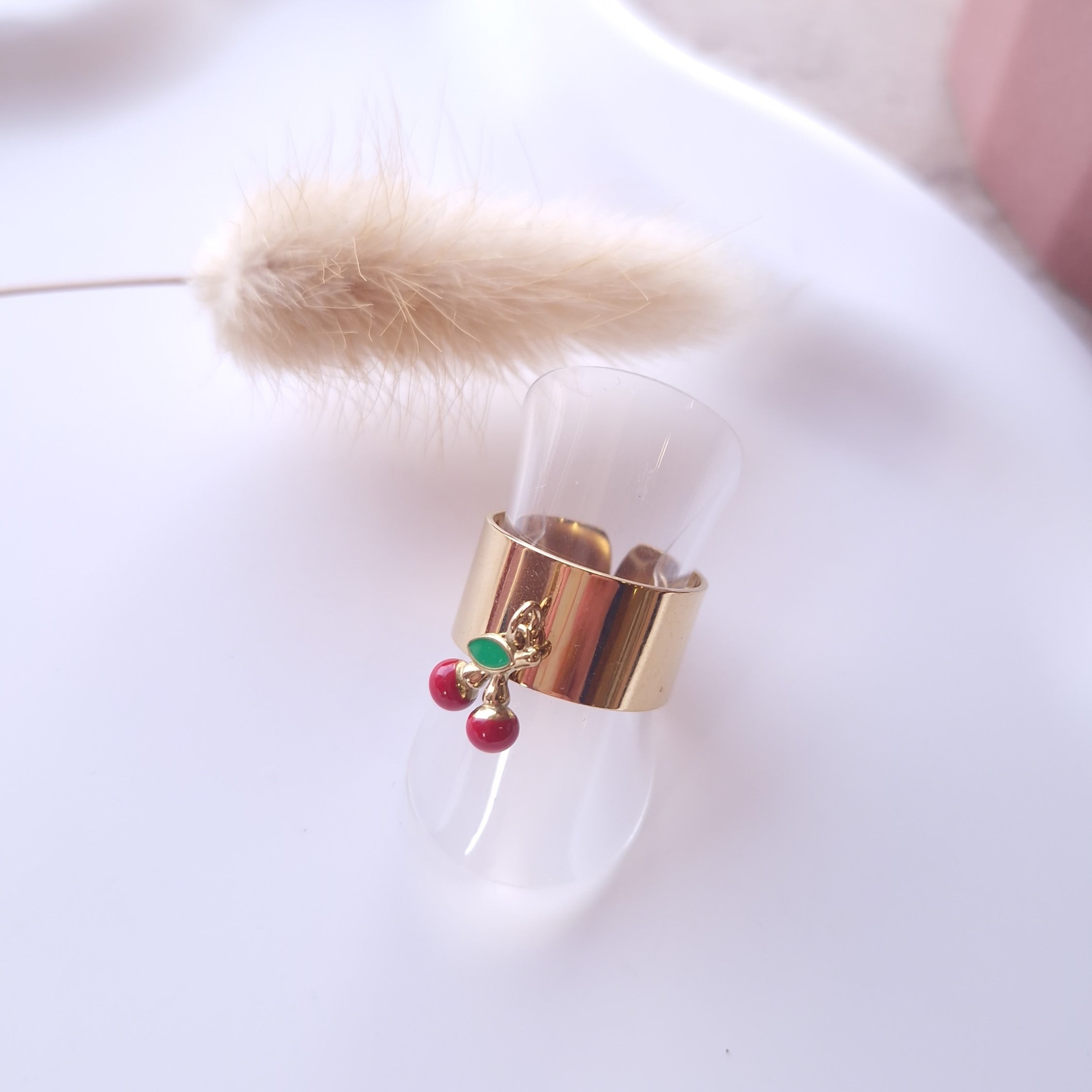 bague breloque cerise acier inoxydable doré résistant à l'eau 