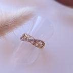 bague effet chaine et strass acier inoxydable résistant à l'eau doré