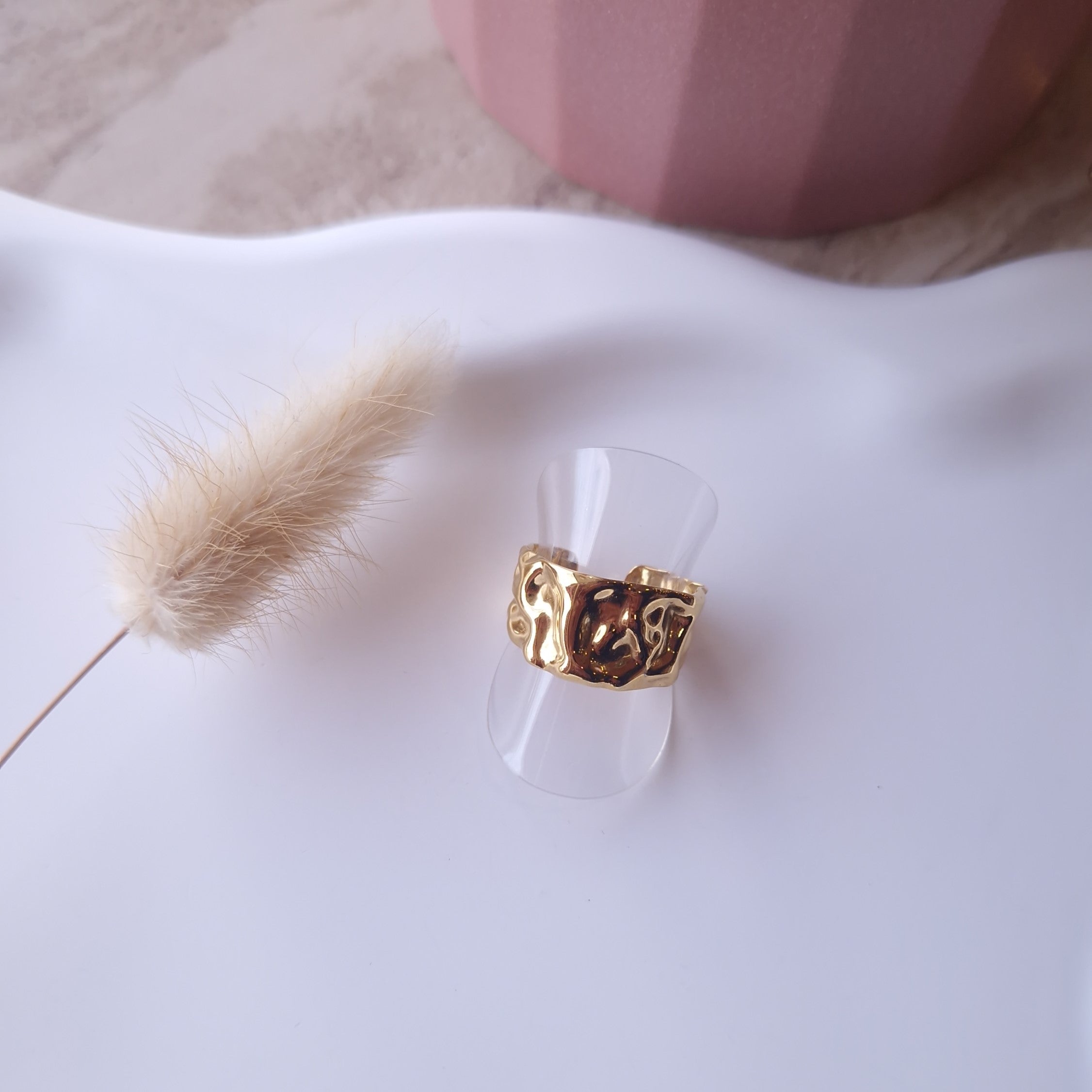 bague épaisse femme martelé originale acier inoxydable