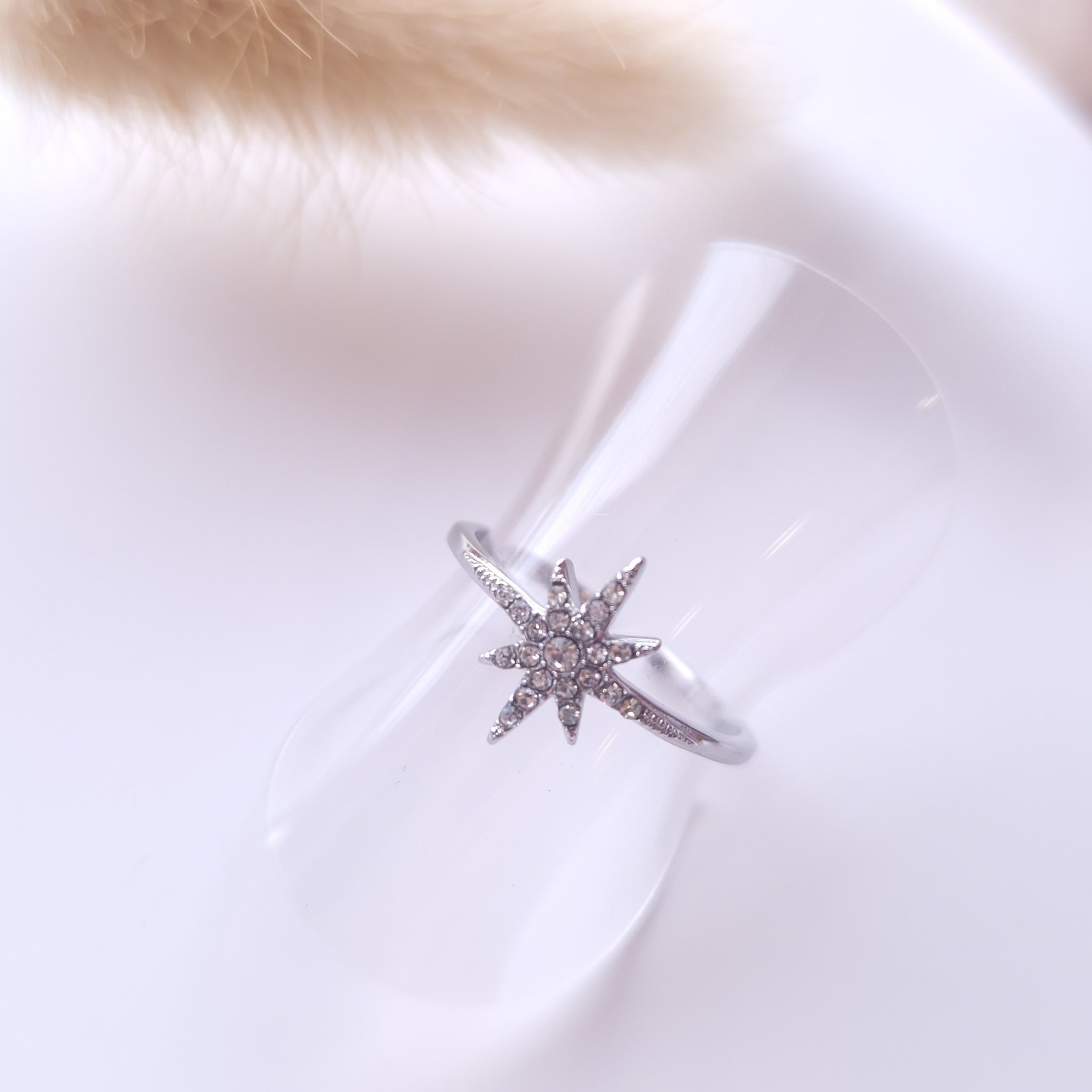 bague acier inoxydable argenté forme étoile et strass bijou délicat 