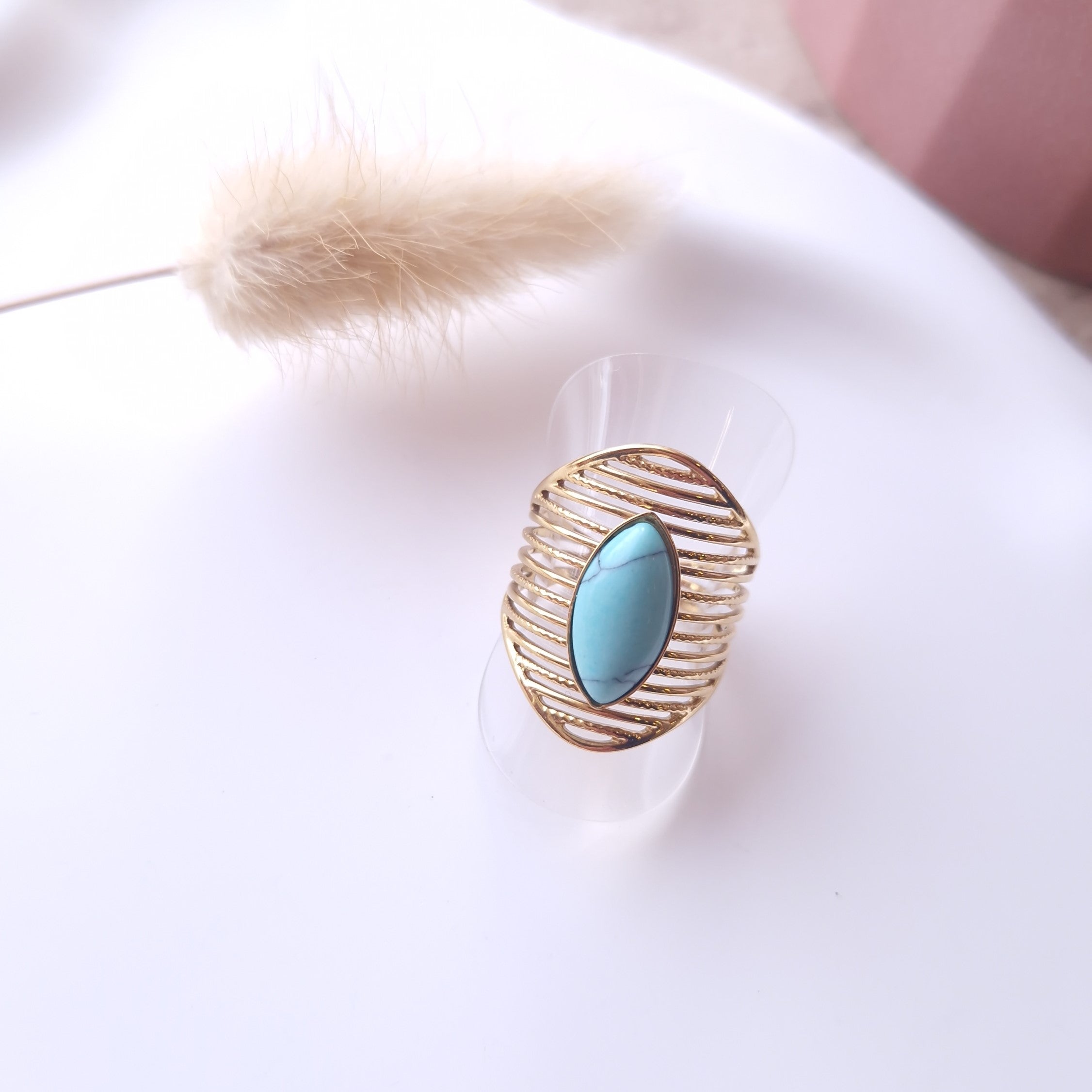 bague solaire turquoise acier inoxydable femme bague tendance