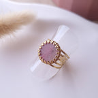 bague acier inoxydable doré détail pierre rose bijou élégant et lumineux idée cadeau bague réglable 