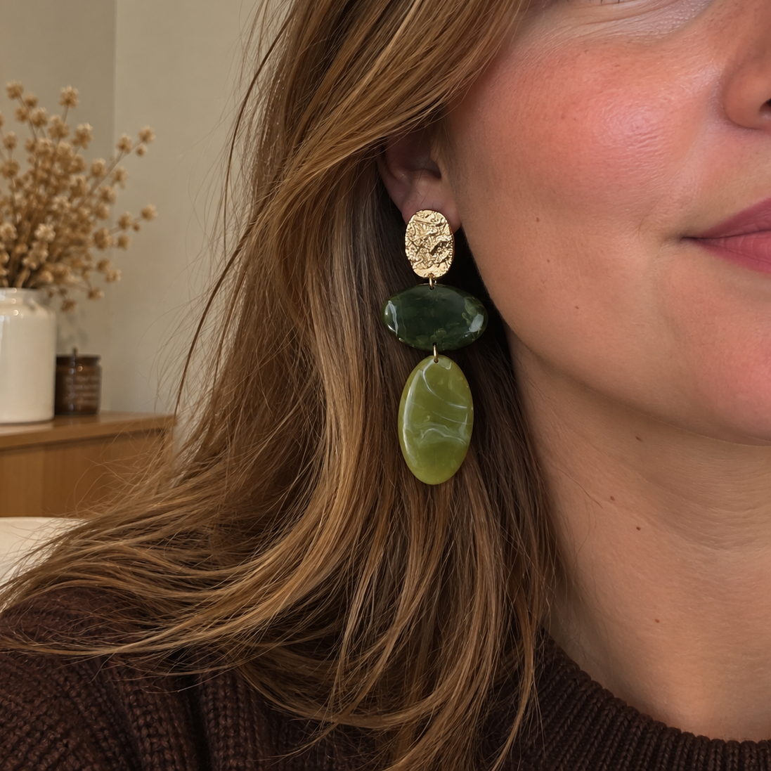 Boucles d’oreilles Stella vert olive