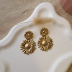 boucles d'oreilles fleur dorées acier inoxydable pendantes femme style bohème 