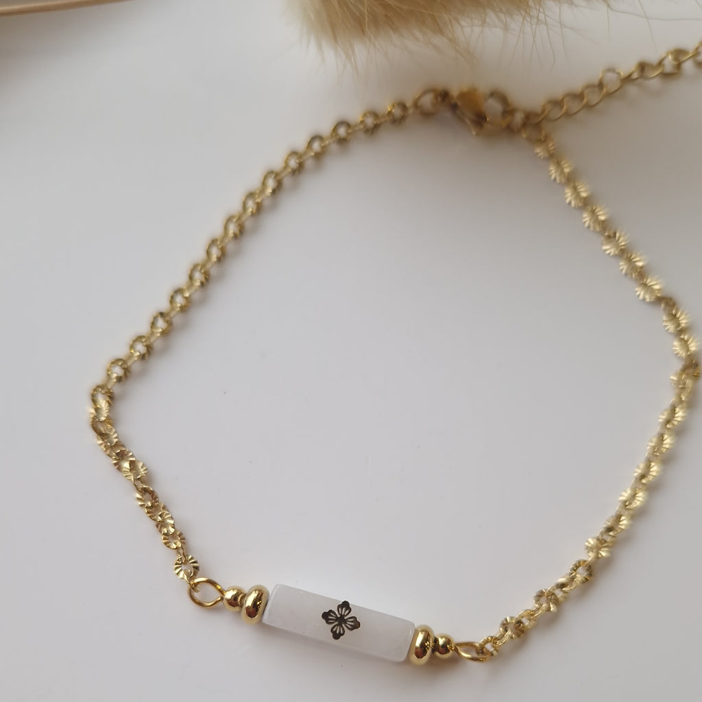 bracelet acier inoxydable minimaliste pierre blanche