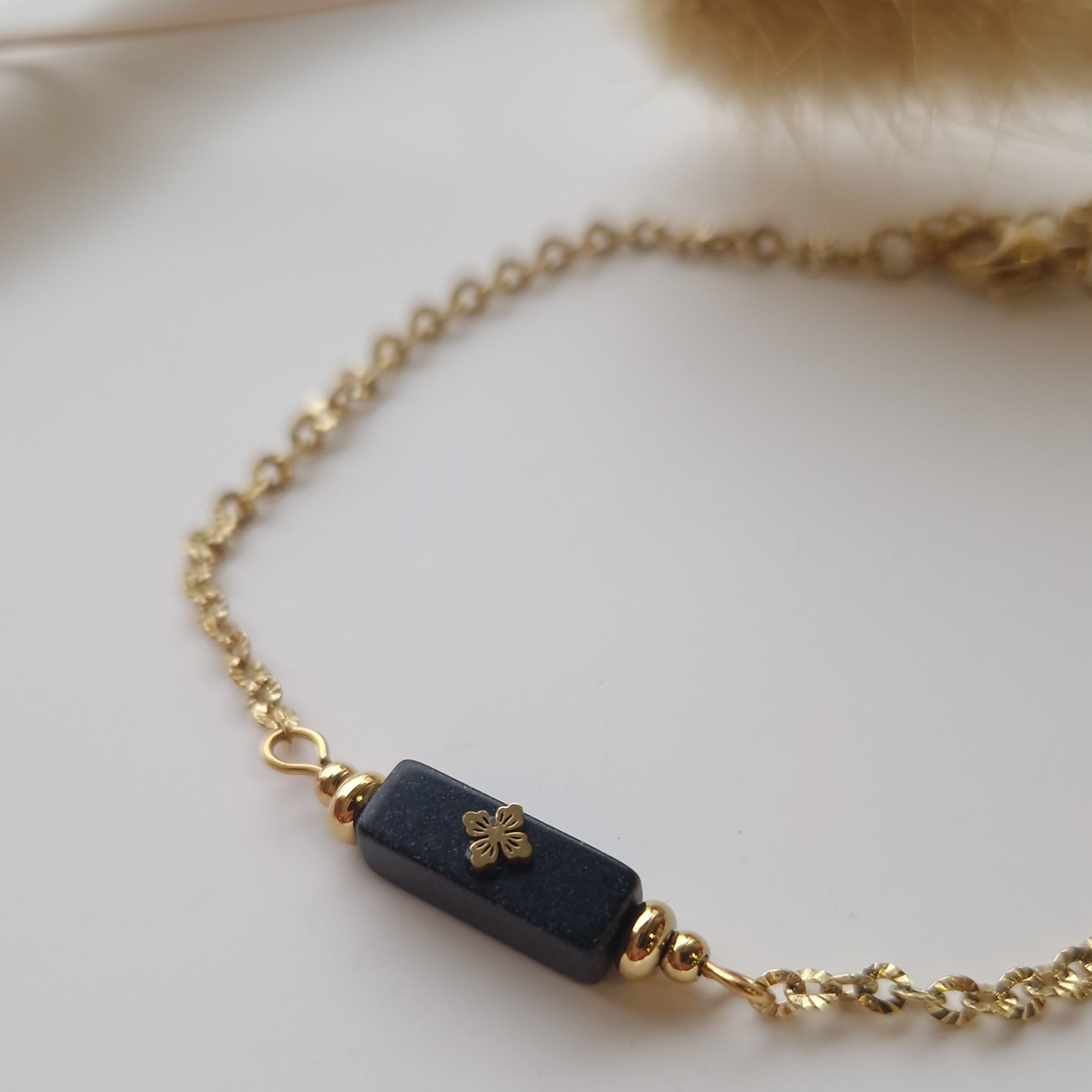 bracelet pierre noir acier inoxydable tendance
