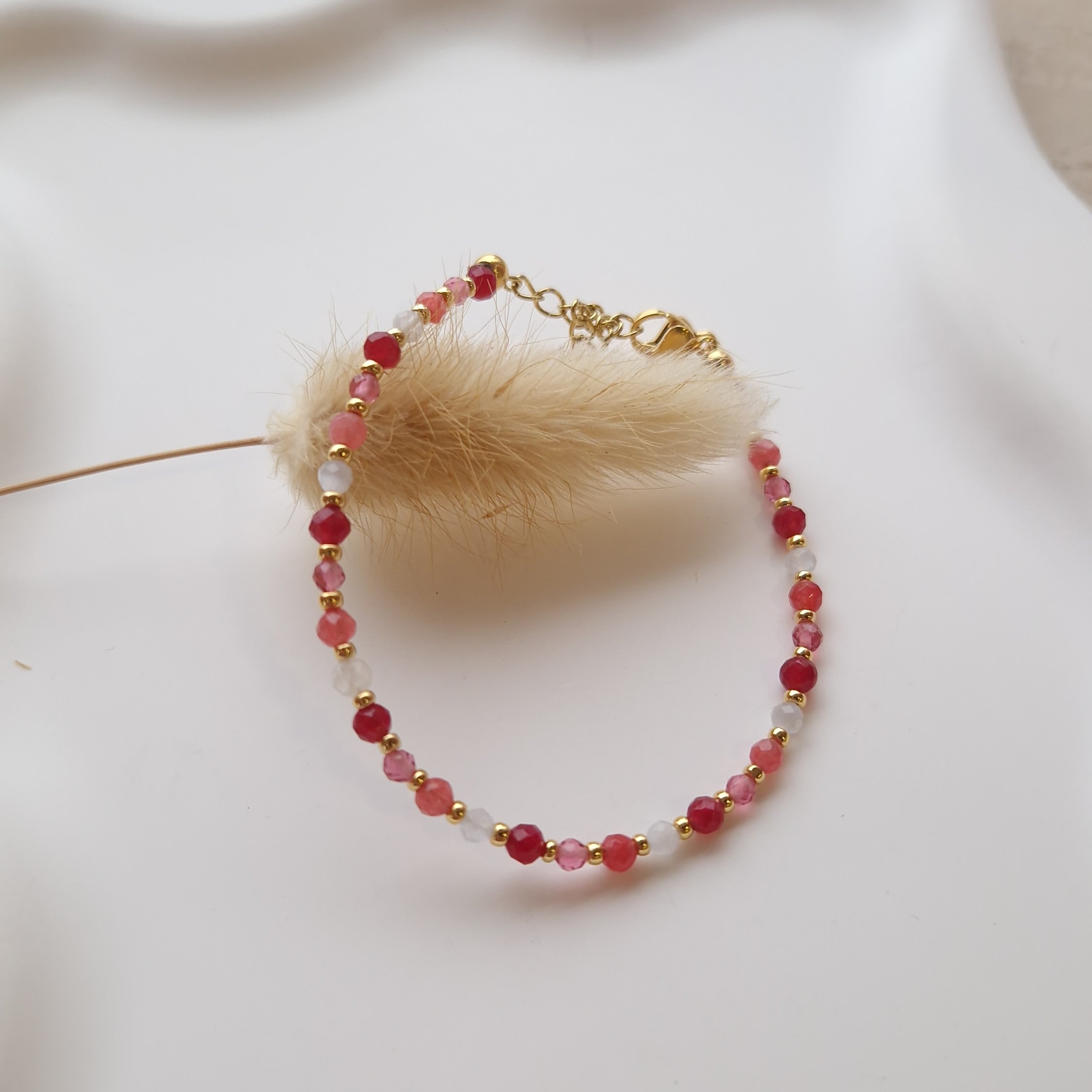bracelet perle rose et framboise pour femme en acier inoxydable