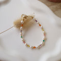 bracelets perles d'eau douce et perles facettées multicolores femme acier inoxydable doré