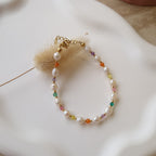 bracelets perles d'eau douce et perles facettées multicolores femme acier inoxydable doré