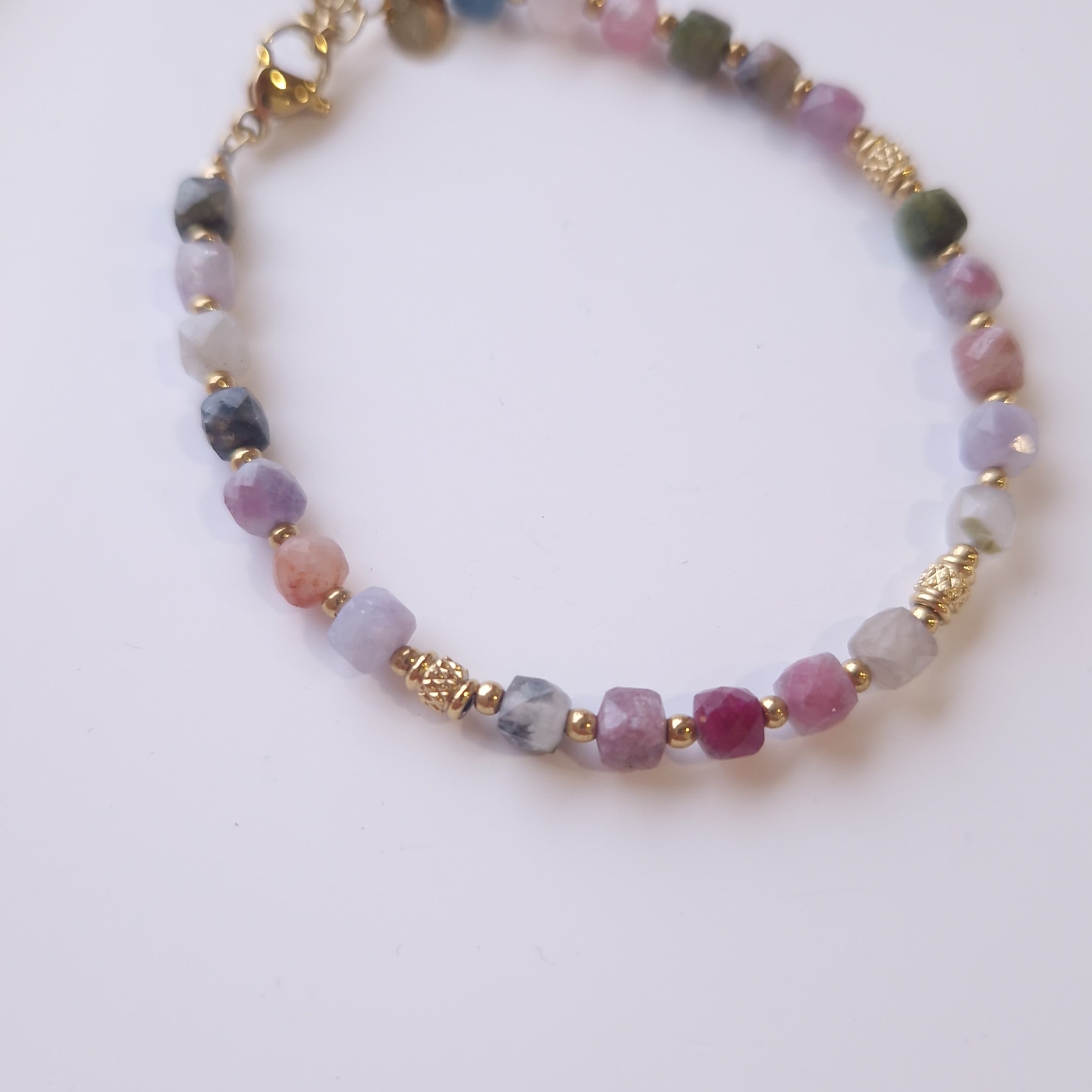 bracelet femme colorées multicolore pierre tourmaline et acier inoxydable