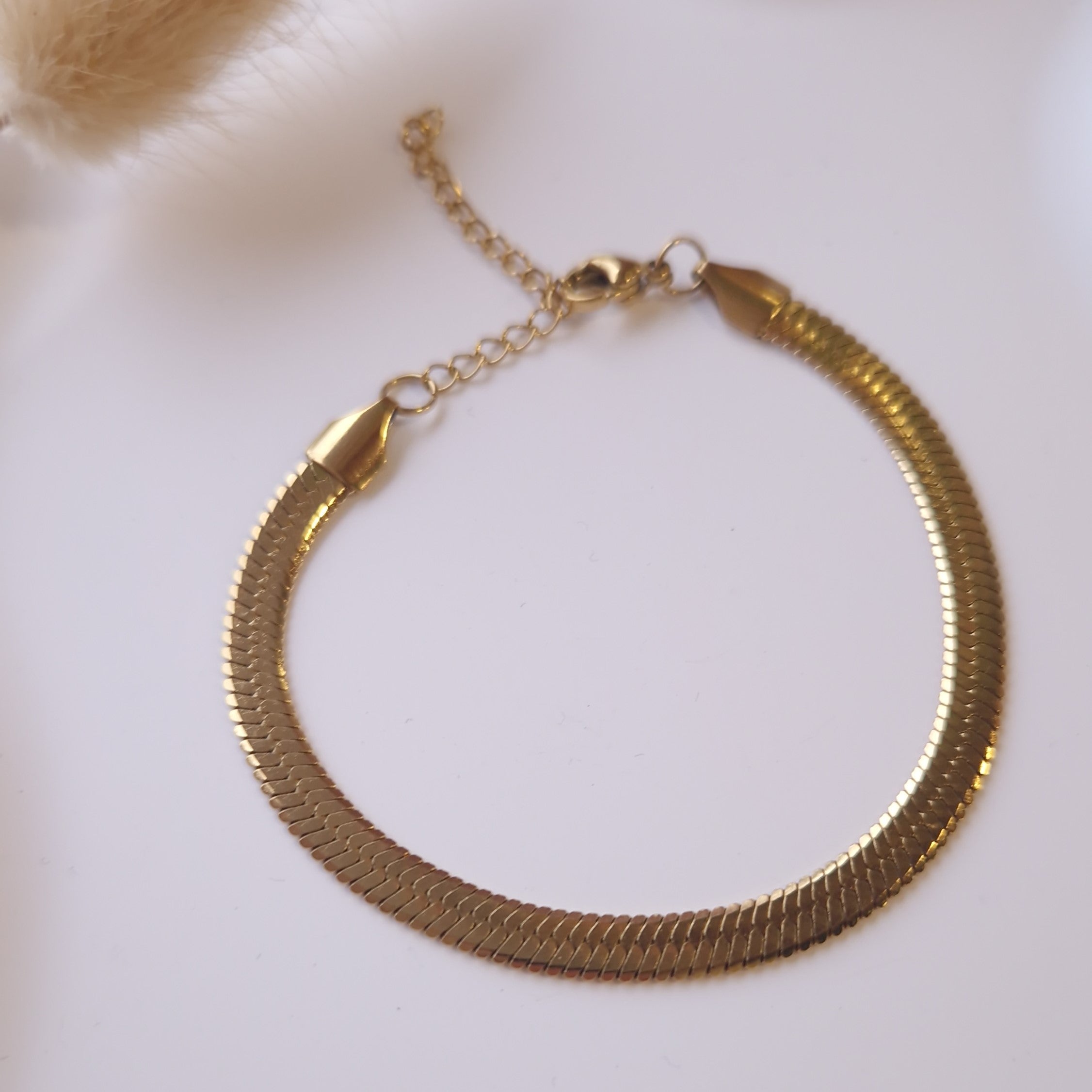 bracelet femme intemporel maille serpentine plate doré acier inoxydable