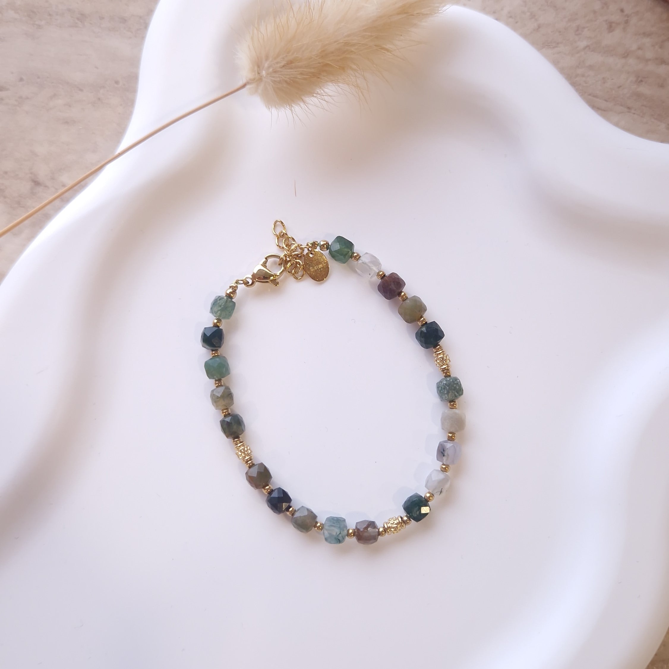 bracelet pierre agate verte et acier inoxydable tendance 2026 bracelet printemps été 