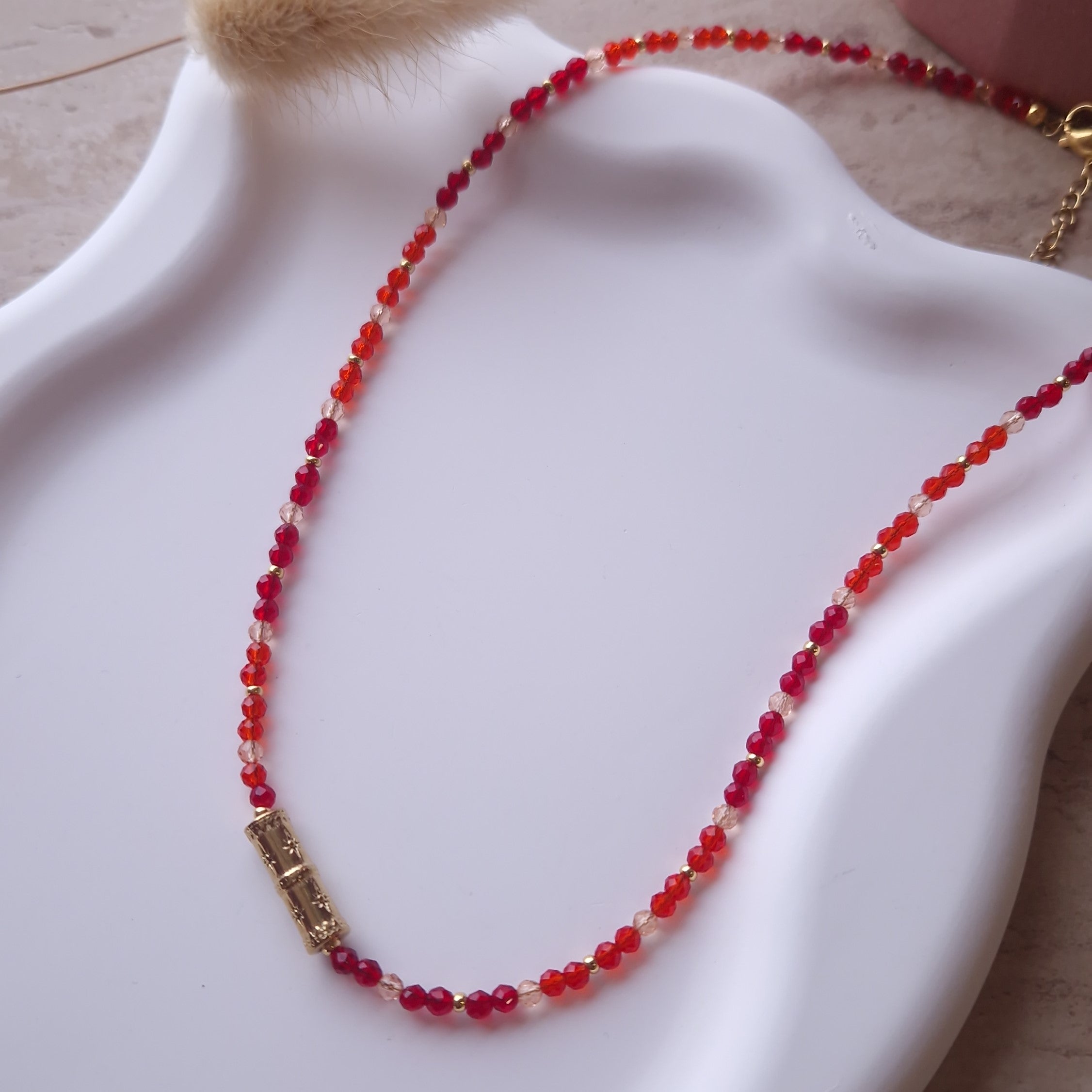 collier perles rouge acier inoxydable bijou printemps été colorés