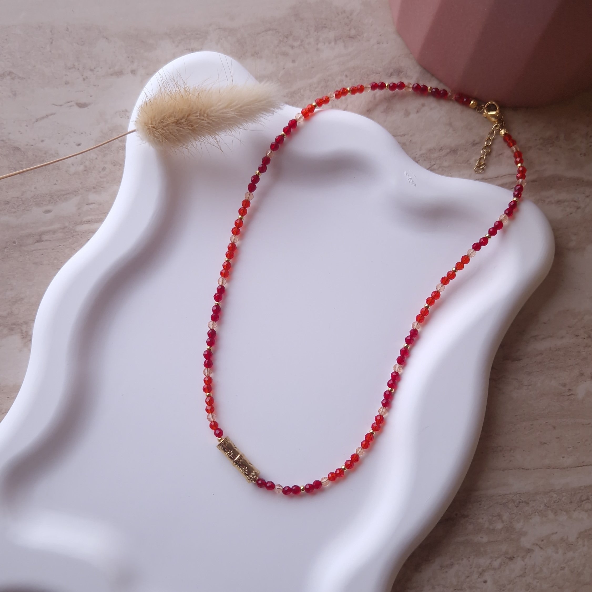 collier femme perles colorés rouge collier printemps été ras du cou