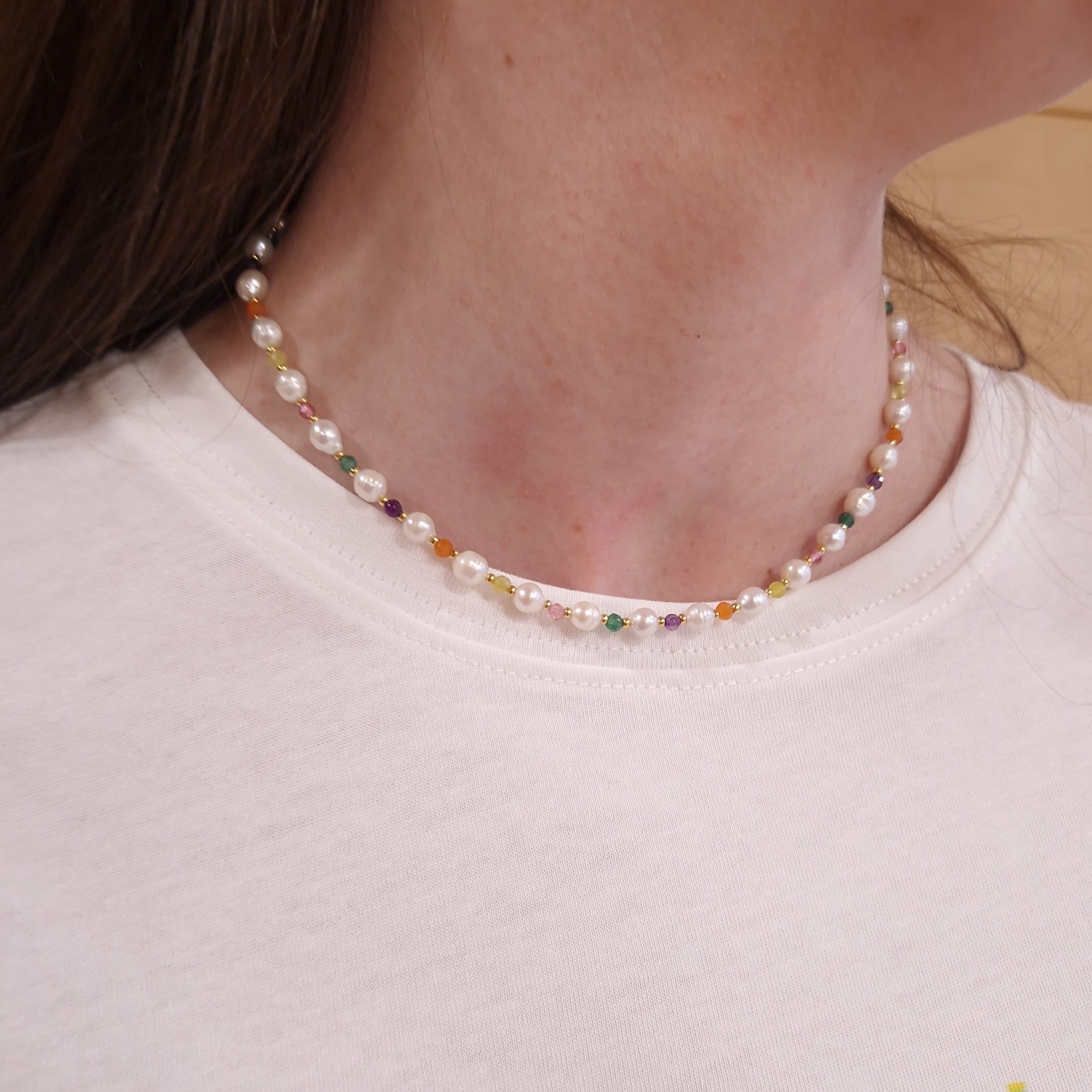collier femme colorés bijou été acier inoxydable et perles d'eau douce