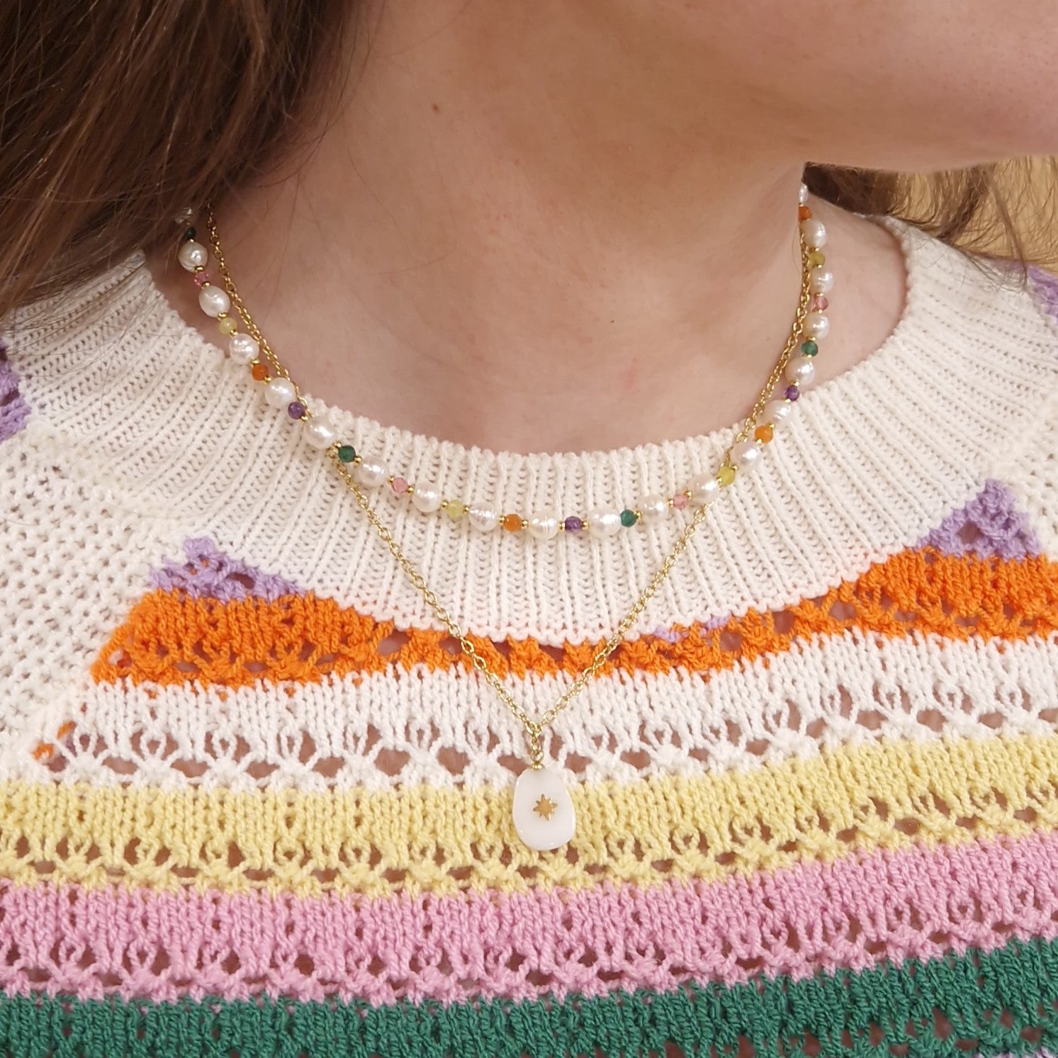 idée accumulation collier été acier inoxydable femme collier perle
