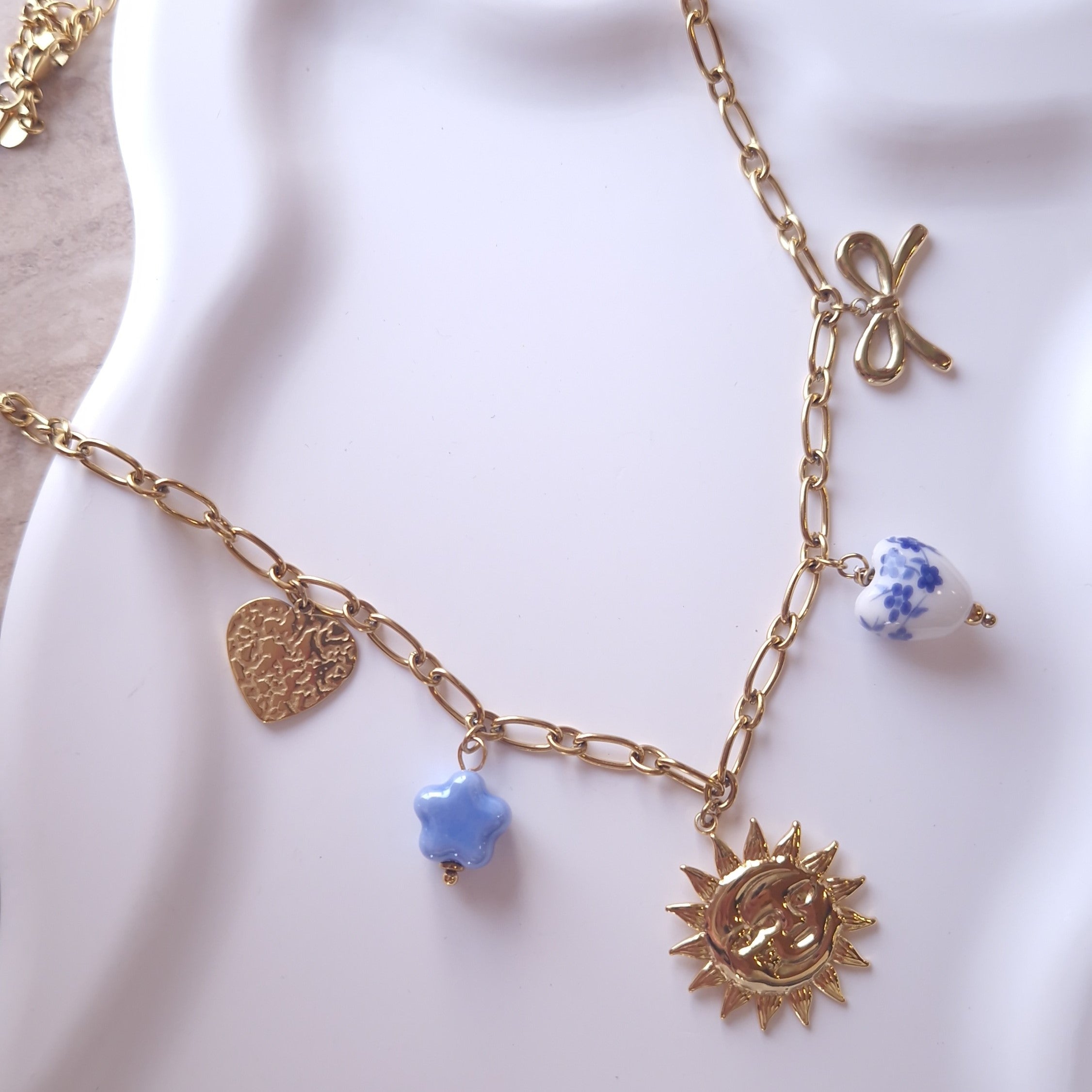 collier breloque tendance charm's soleil coeur acier inoxydable bijou été 