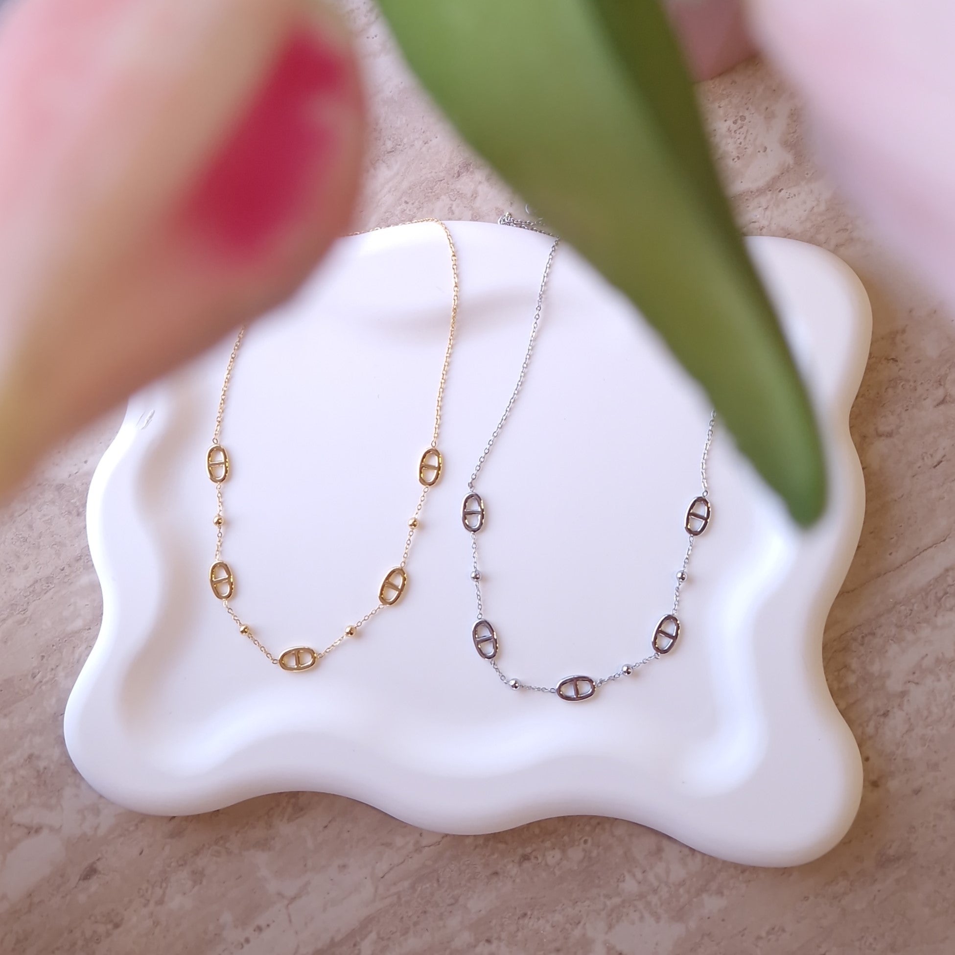 collier tendance acier inoxydable maille marine doré ou argenté 
