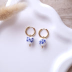 boucles d'oreilles tendance acier inoxydable perle coeur peinte fleurs bleus