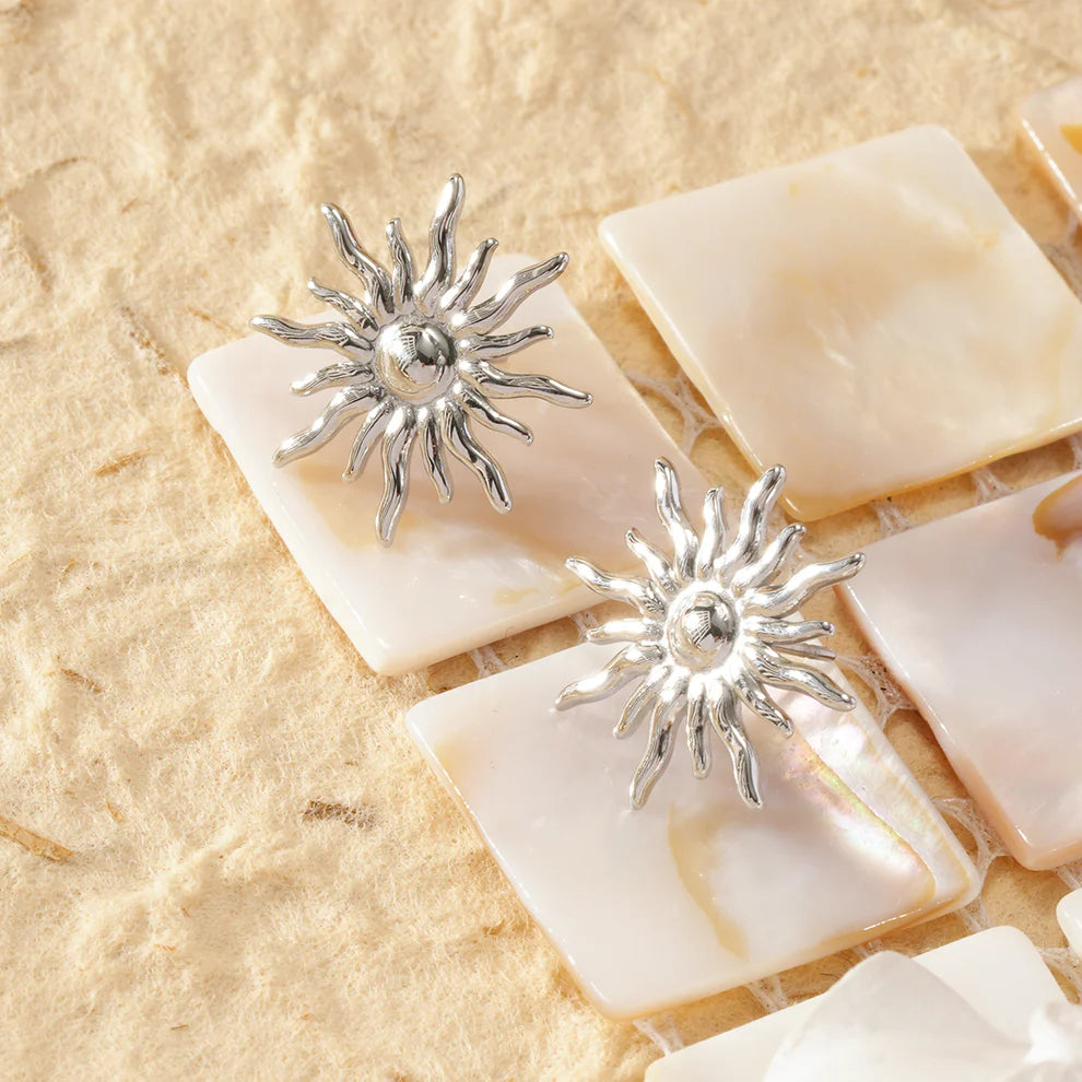 puces d'oreilles boucles d'oreilles argentés forme soleil en acier inoxydable