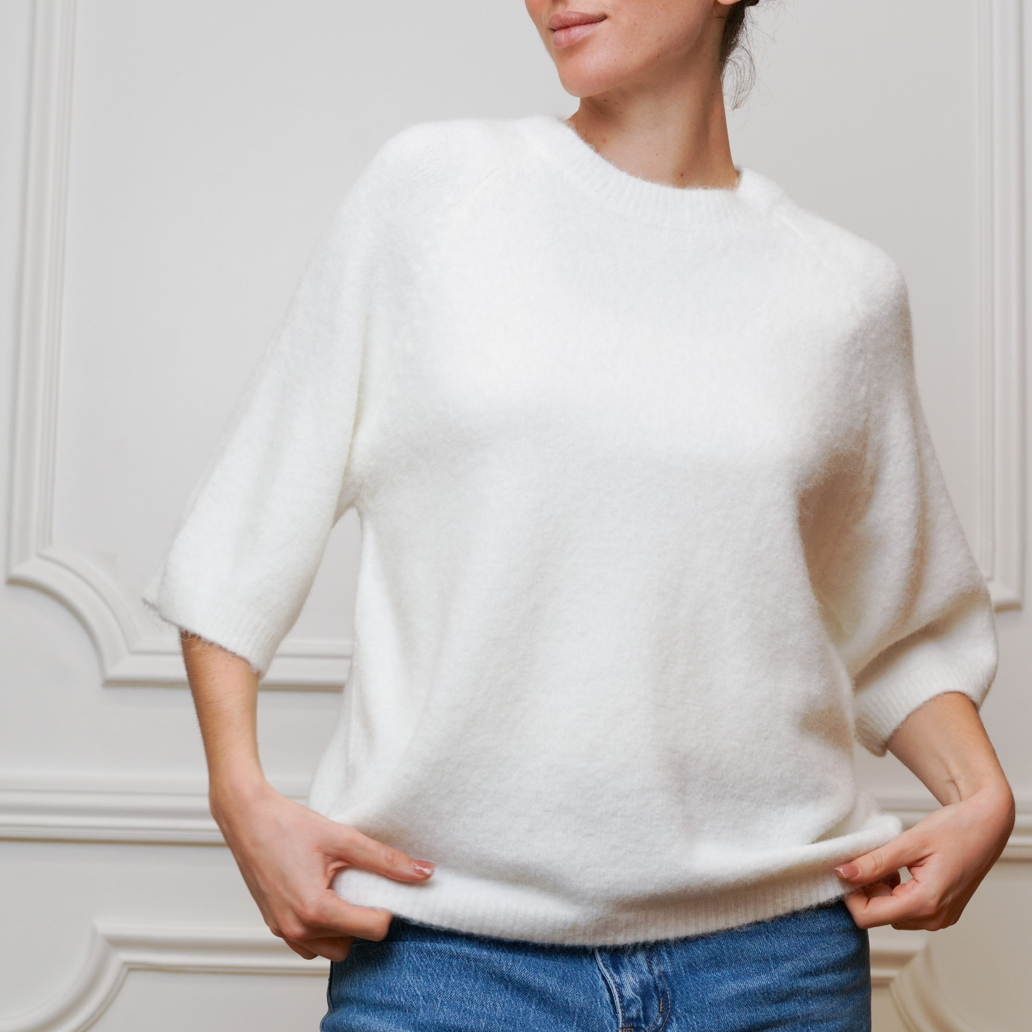 pull blanc ivoire femme oversize manches bouffantes style cocooning