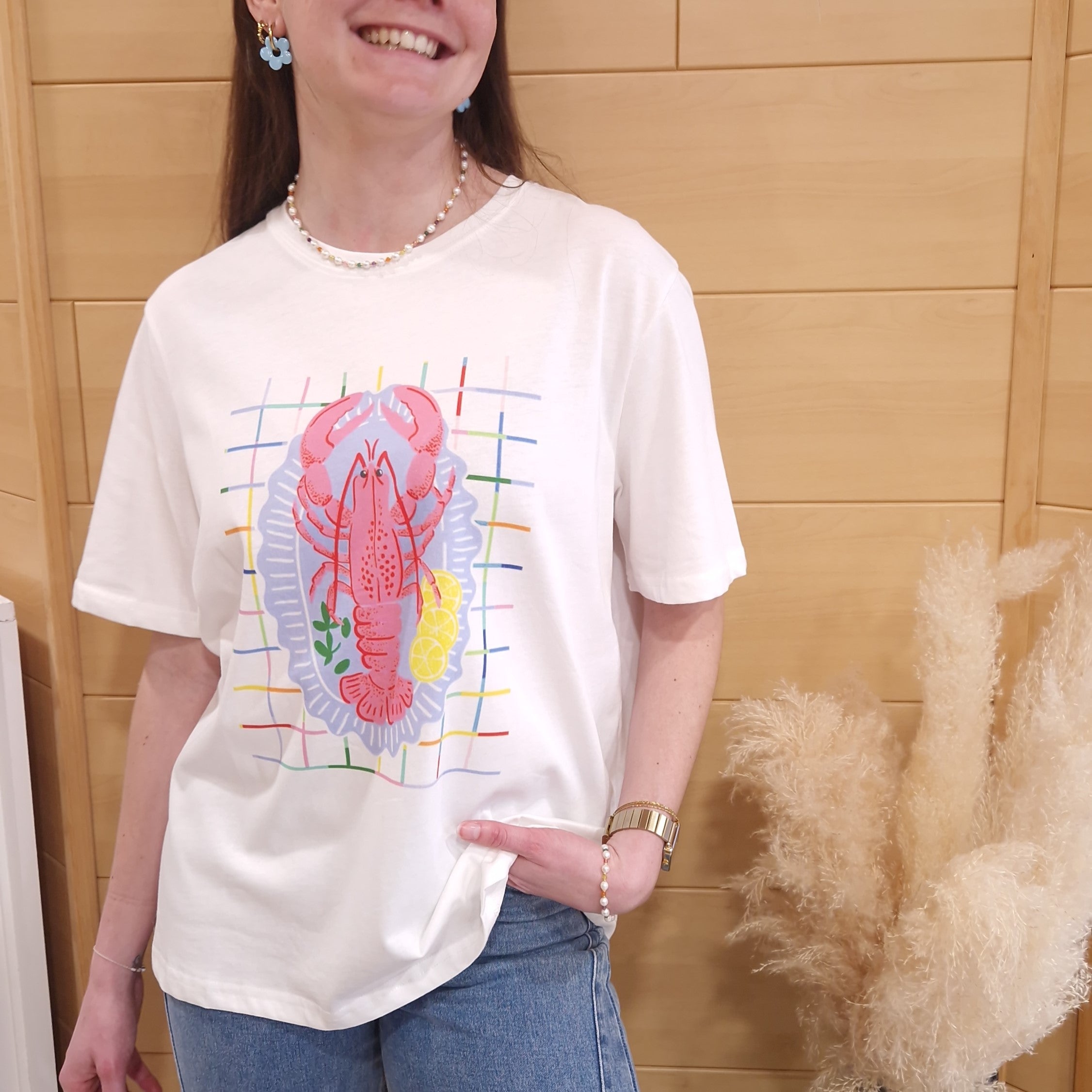 t-shirt tendance imprimé homard multicolore tenue casual été manches courte