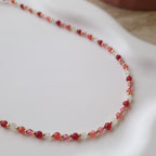 collier ras du cou perles rose framboise femme acier inoxydable doré bijou fin