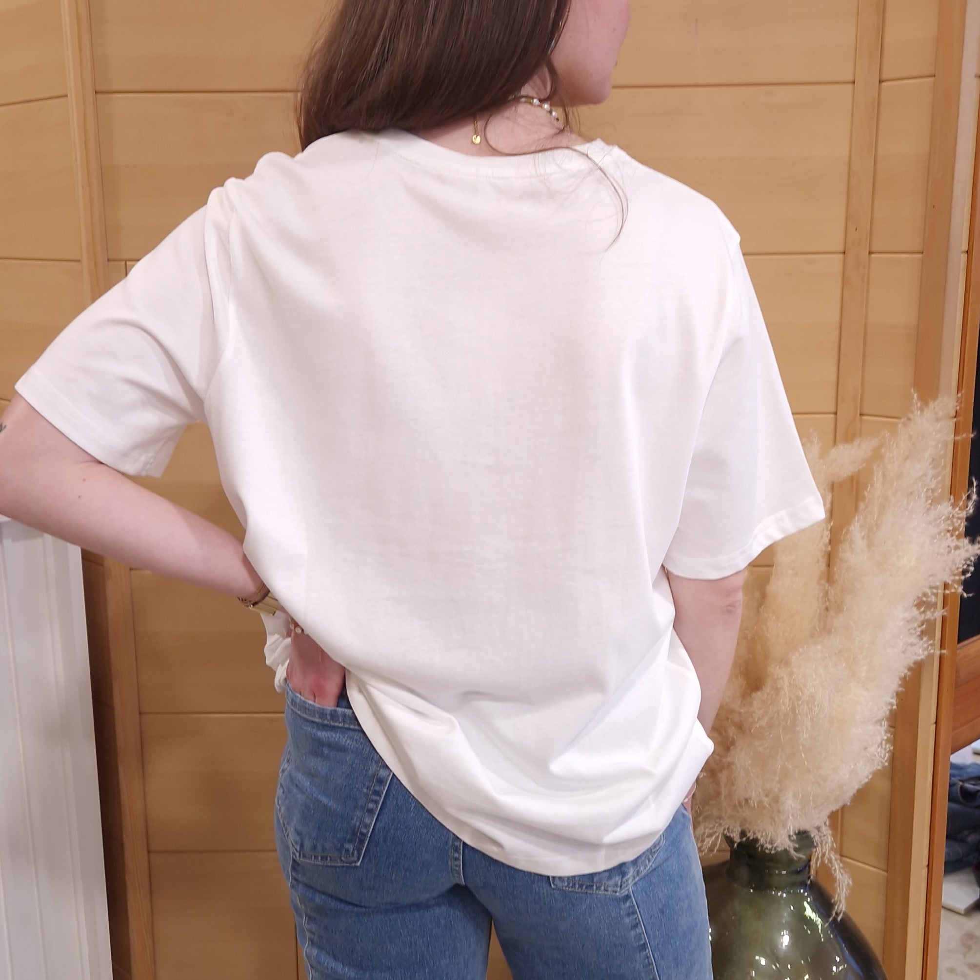 t shirt blanc femme vue dos coupe oversize manches courte