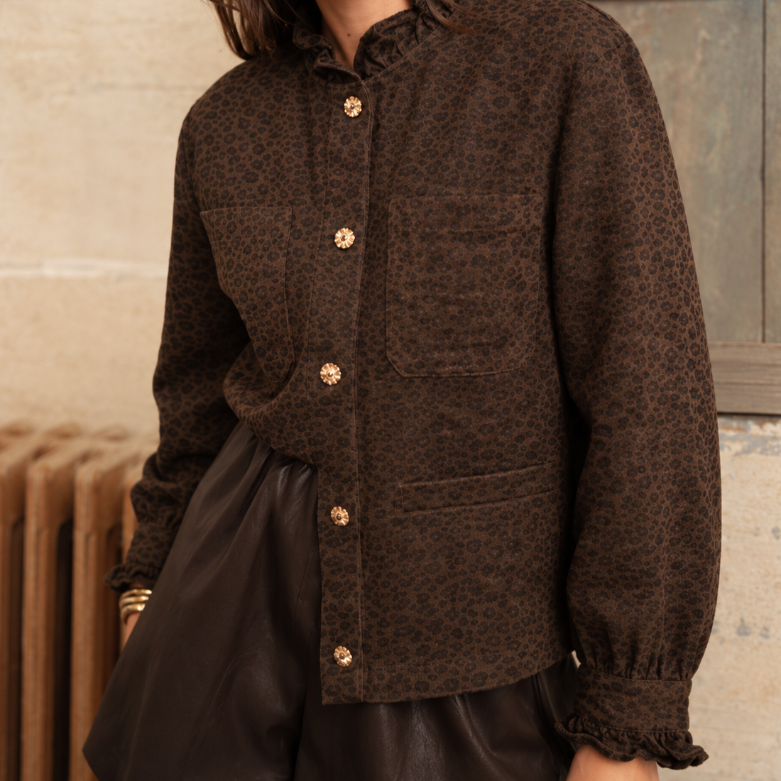 Veste-chemise léopard chocolat